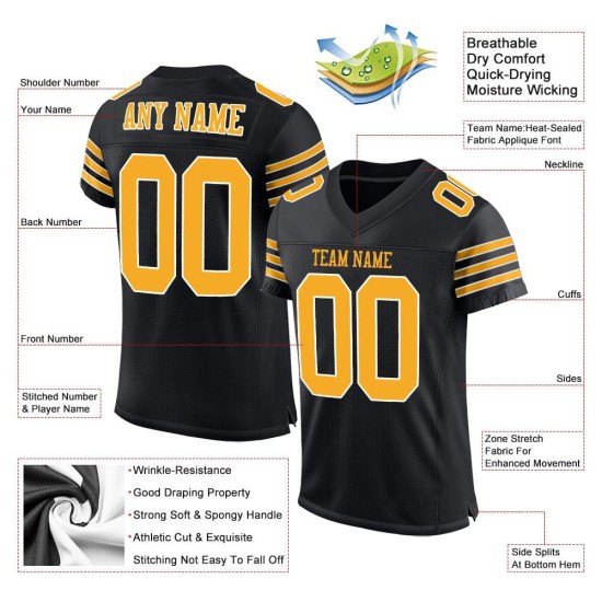 Custom Black Gold-White Mesh Authentic Football Jersey Custom Black Gold-White Mesh Authentic Football Jersey