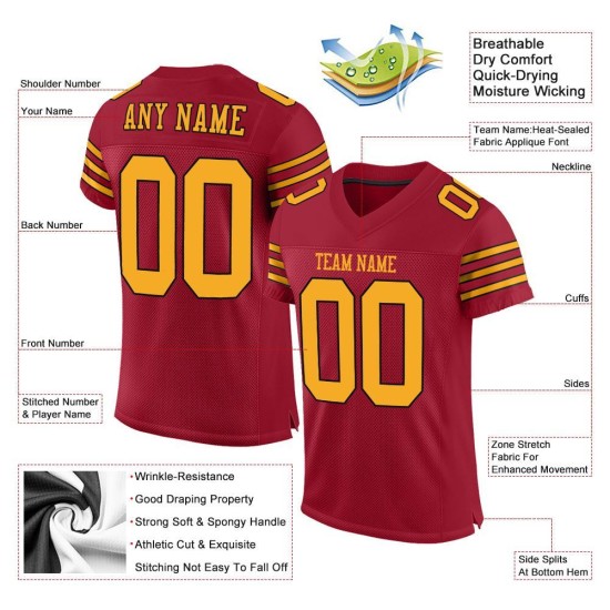 Custom Cardinal Gold-Black Mesh Authentic Football Jersey Custom Cardinal Gold-Black Mesh Authentic Football Jersey