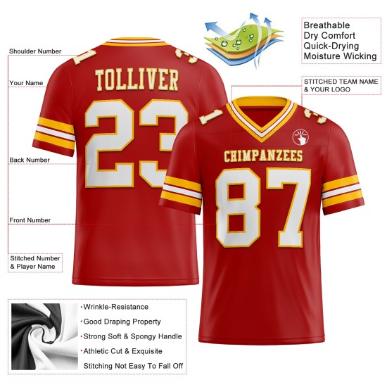 Custom Red White-Gold Mesh Authentic Football Jersey Custom Red White-Gold Mesh Authentic Football Jersey